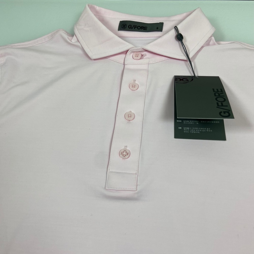 G/FORE Mens Small Pink Ribbed Gusset Polo Shirt New Golf Performance Stretch